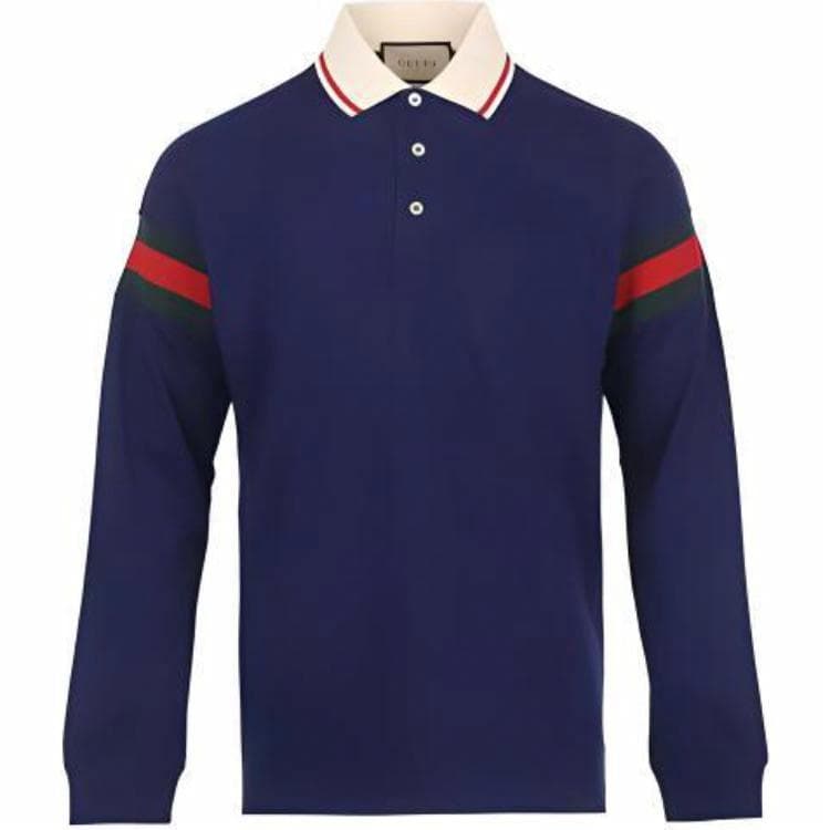 Gucci SS23 Striped Polo Long Sleeve Tee Blue