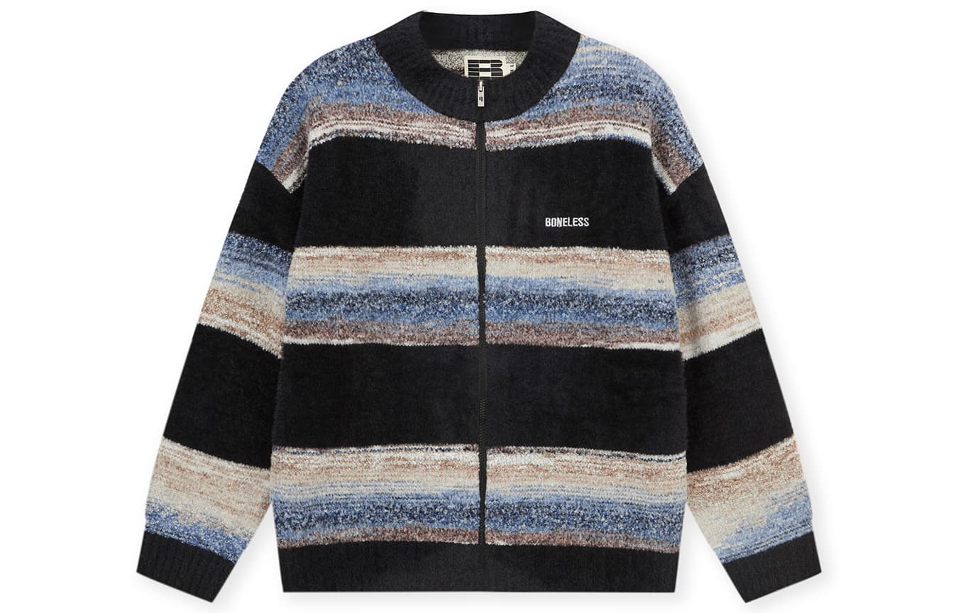 BONELESS Zip Cardigan Embroidered Loose Knit