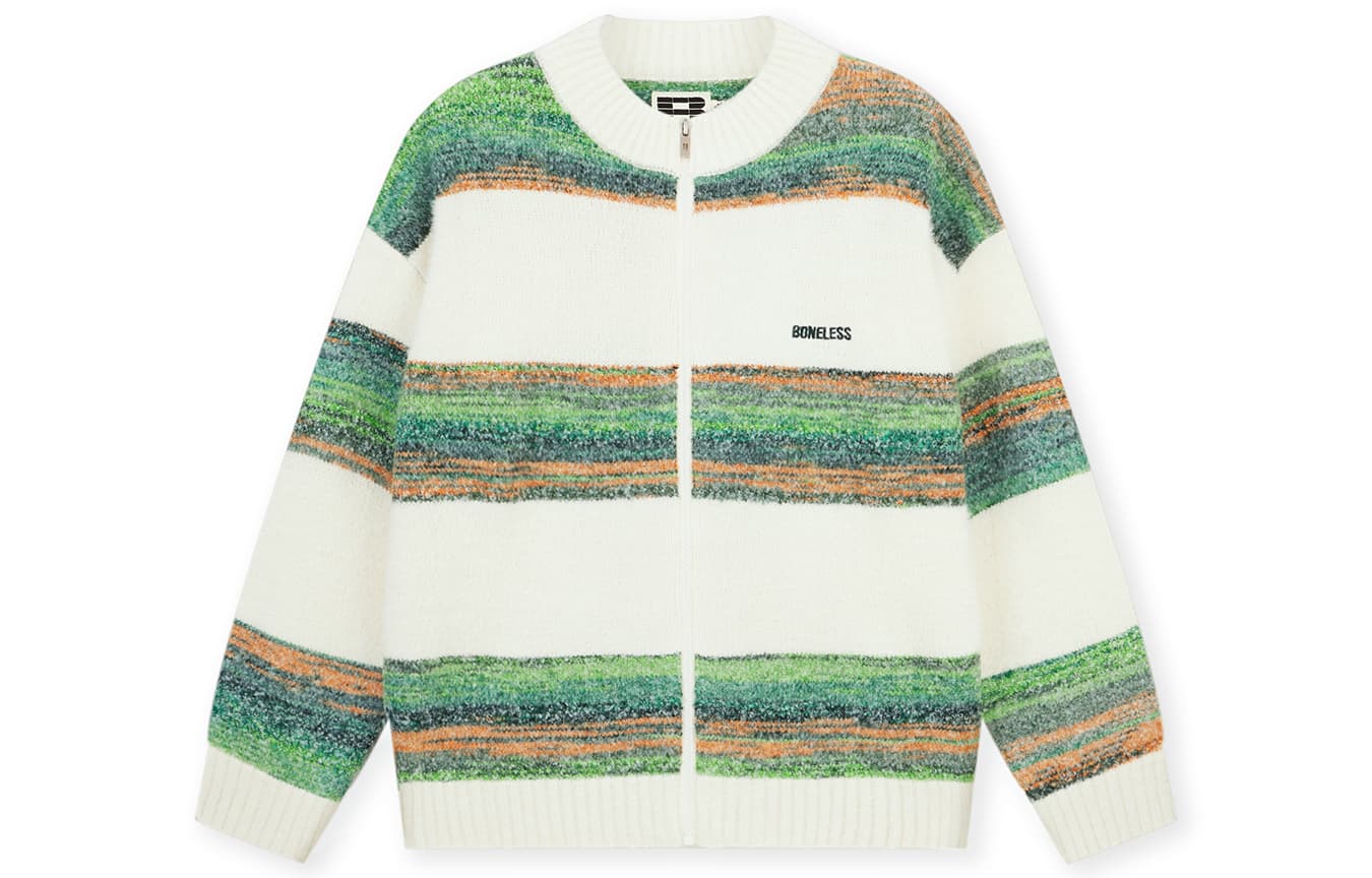 BONELESS Zip Cardigan Embroidered Loose Knit