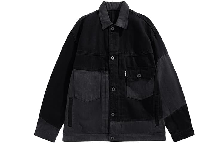 PEACEBIRD MEN Colorblock Denim Jacket Black
