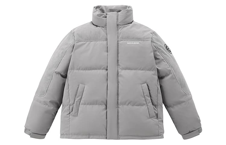 PEACEBIRD MEN Corduroy Patchwork Puffer Jacket Gray