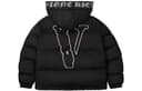 VLONE Slogan Logo Detachable Hood Puffer Jacket Black White