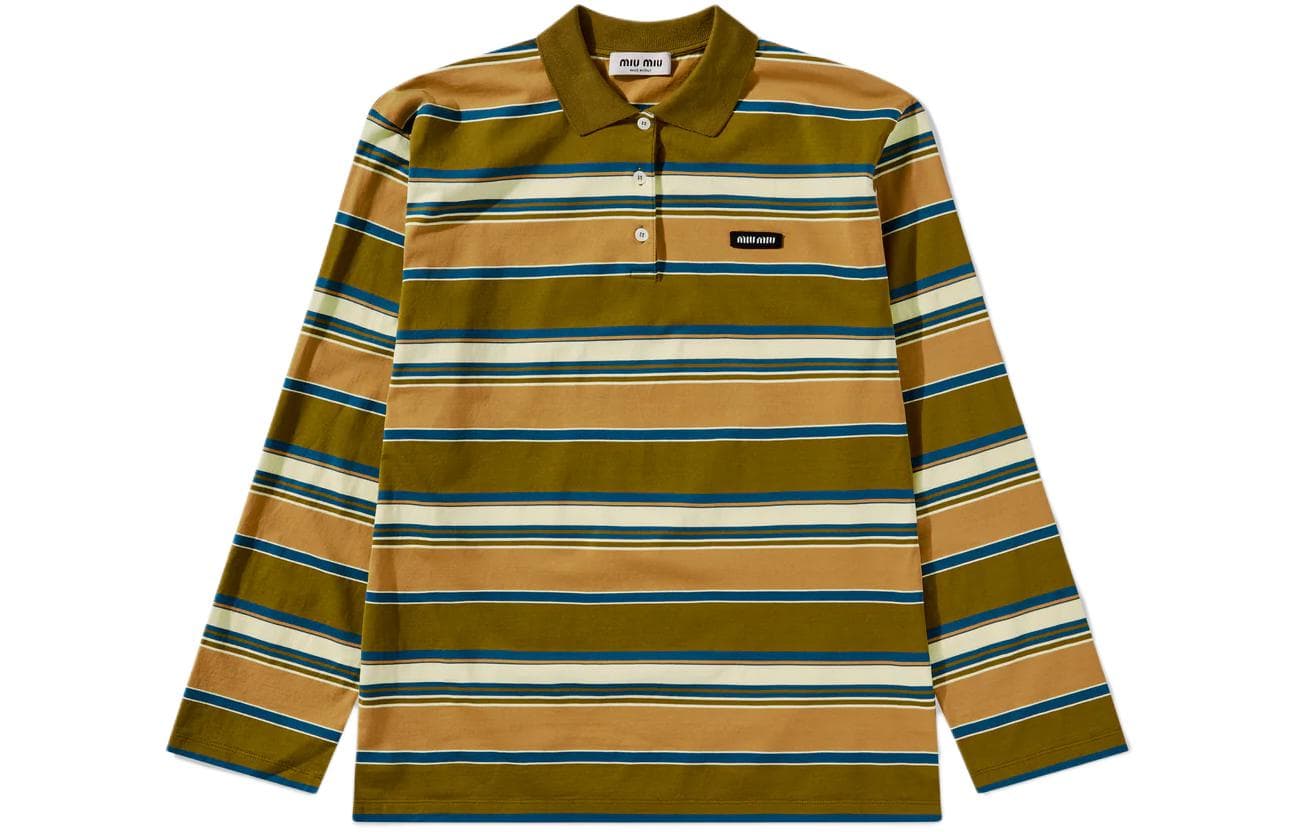 Miu Miu SS24 Striped Knit Polo Green