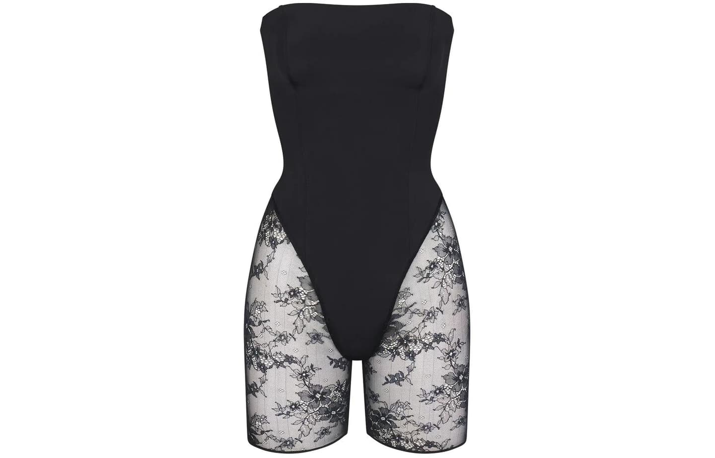SKIMS Ultra Fine Lace Strapless Onesie Onyx