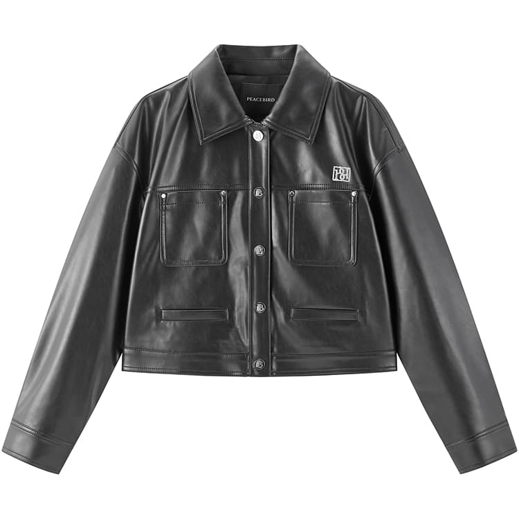 Peacebird Lapel Single-Breasted Leather Jacket