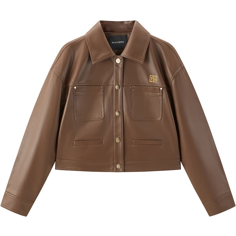 Peacebird Lapel Single-Breasted Leather Jacket