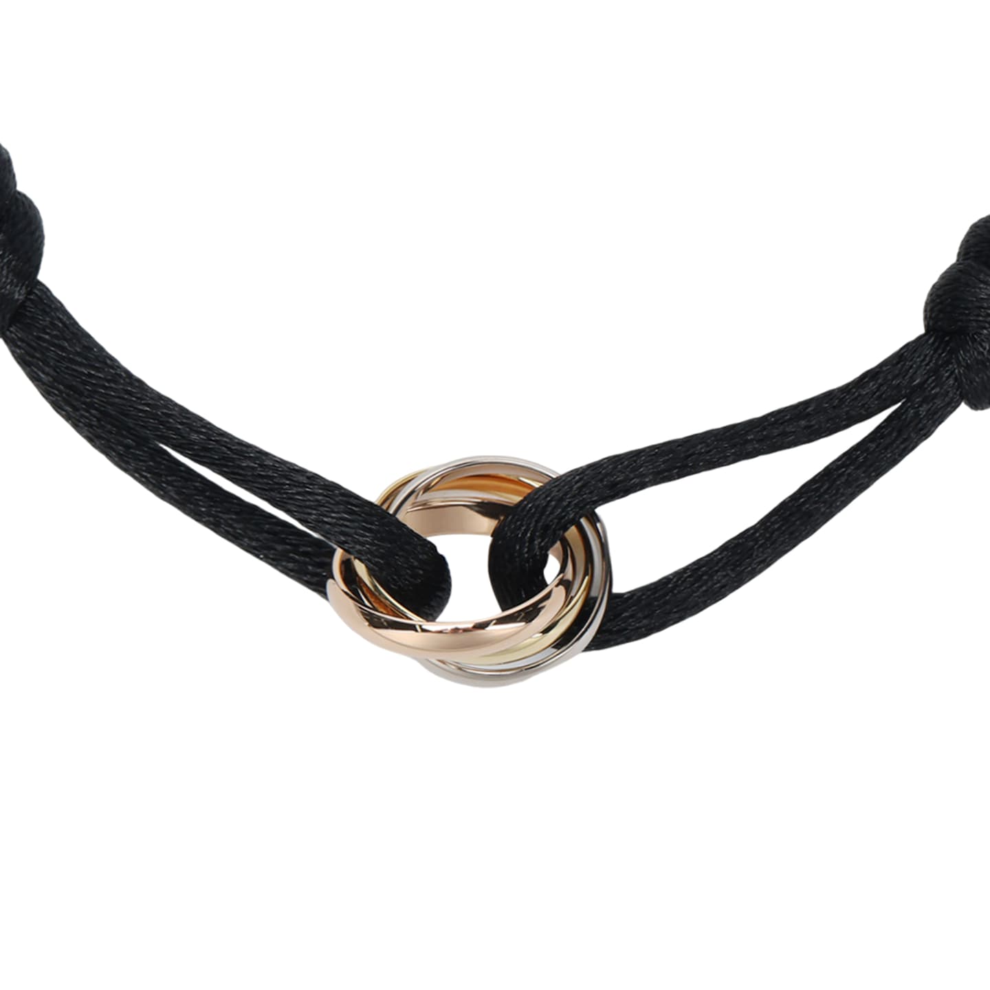 Cartier Trinity Bracelet Black Cord White Gold Rose Gold Men