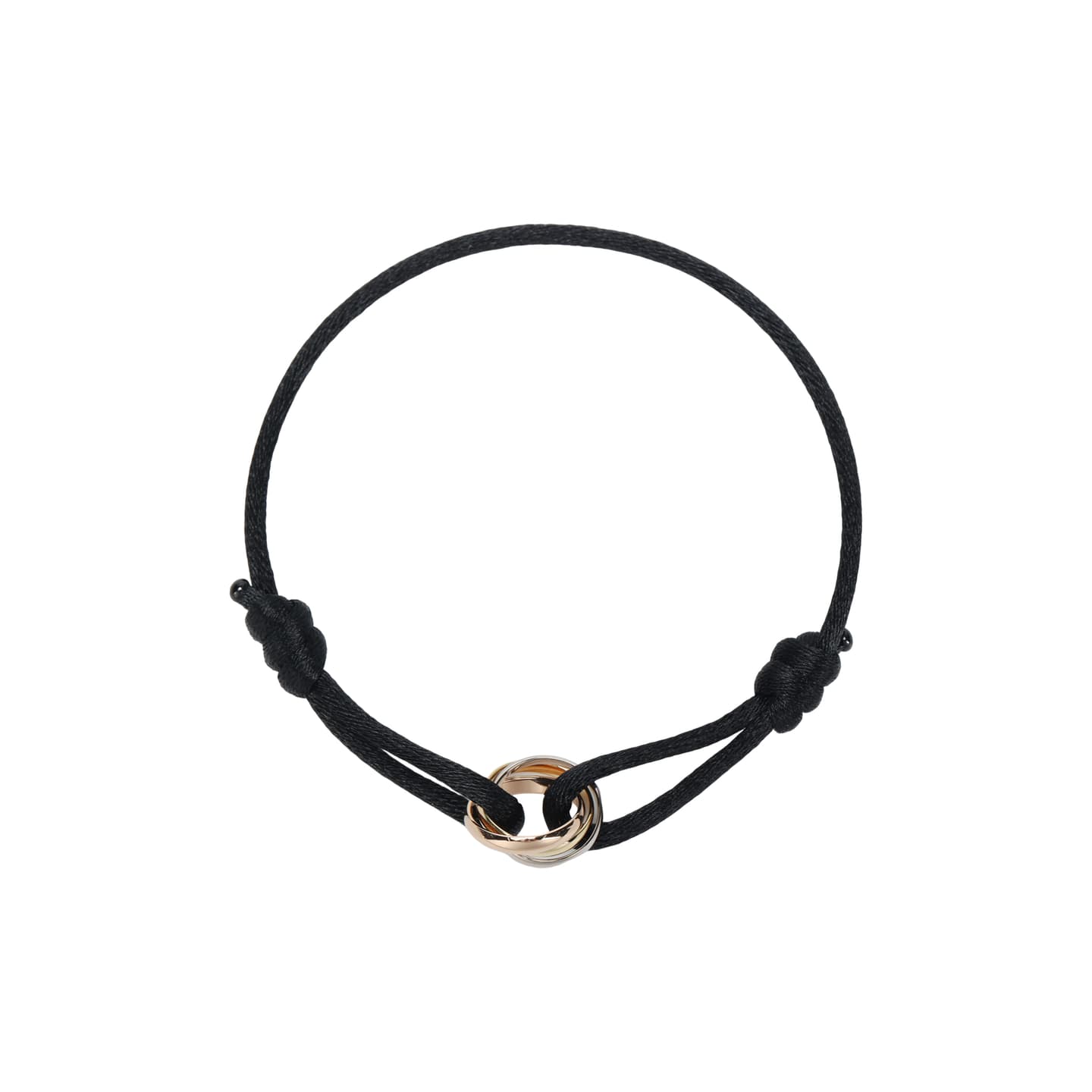 Cartier Trinity Bracelet Black Cord White Gold Rose Gold Men