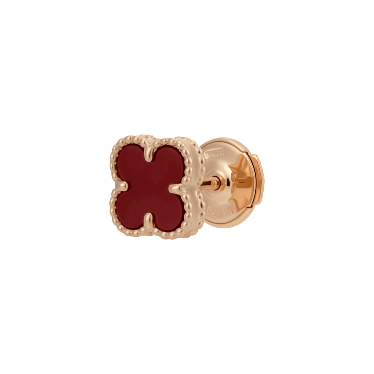 Van Cleef & Arpels Alhambra Carnelian Single Flower Earrings Rose Gold