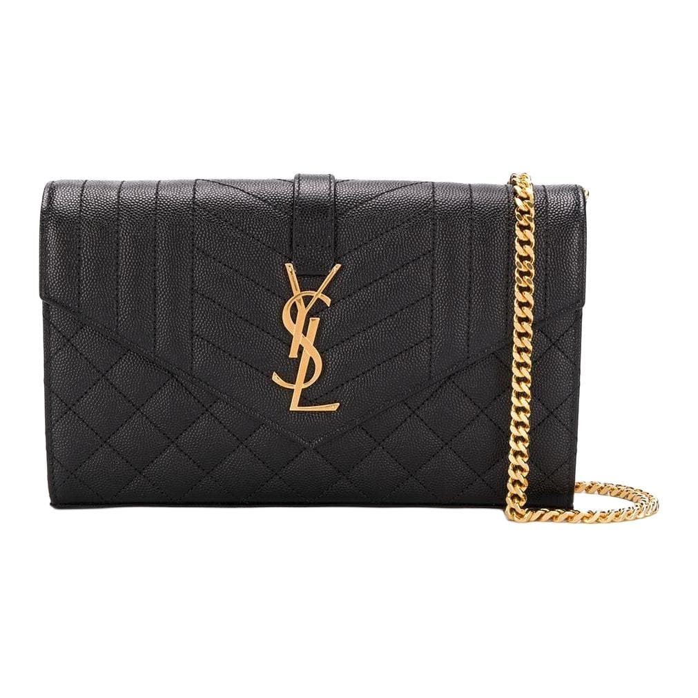 Saint Laurent YSL Monogram Quilted Leather Wallet Crossbody Bag Black