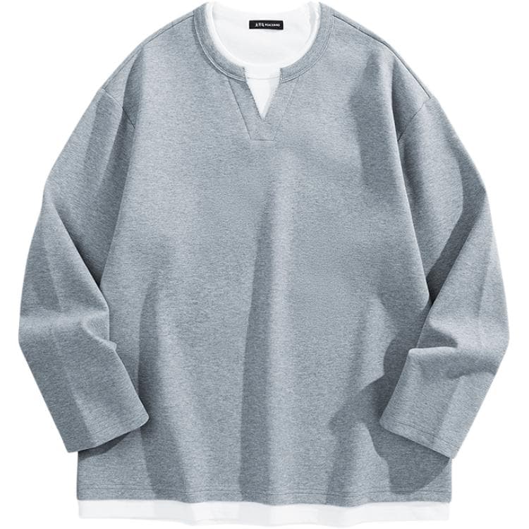 PEACEBIRD MEN Henry Collar Long Sleeve T-Shirt