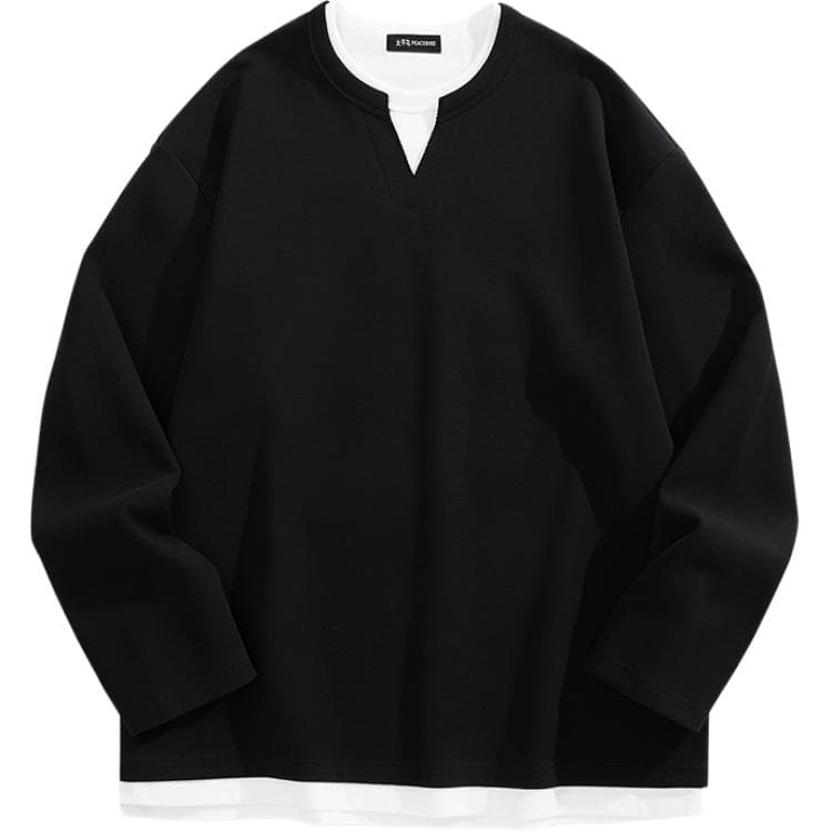 PEACEBIRD MEN Henry Collar Long Sleeve T-Shirt