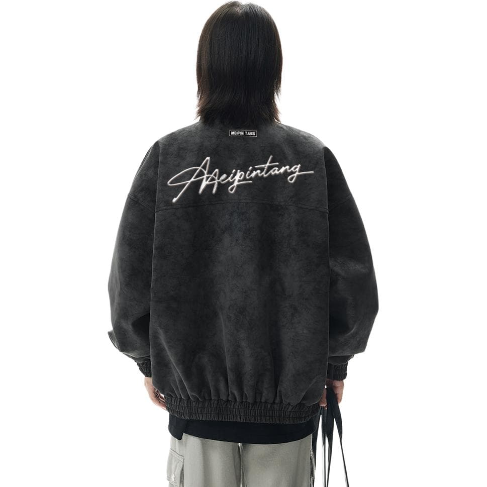 MEIPIN TANG Retro Logo Leather Jacket