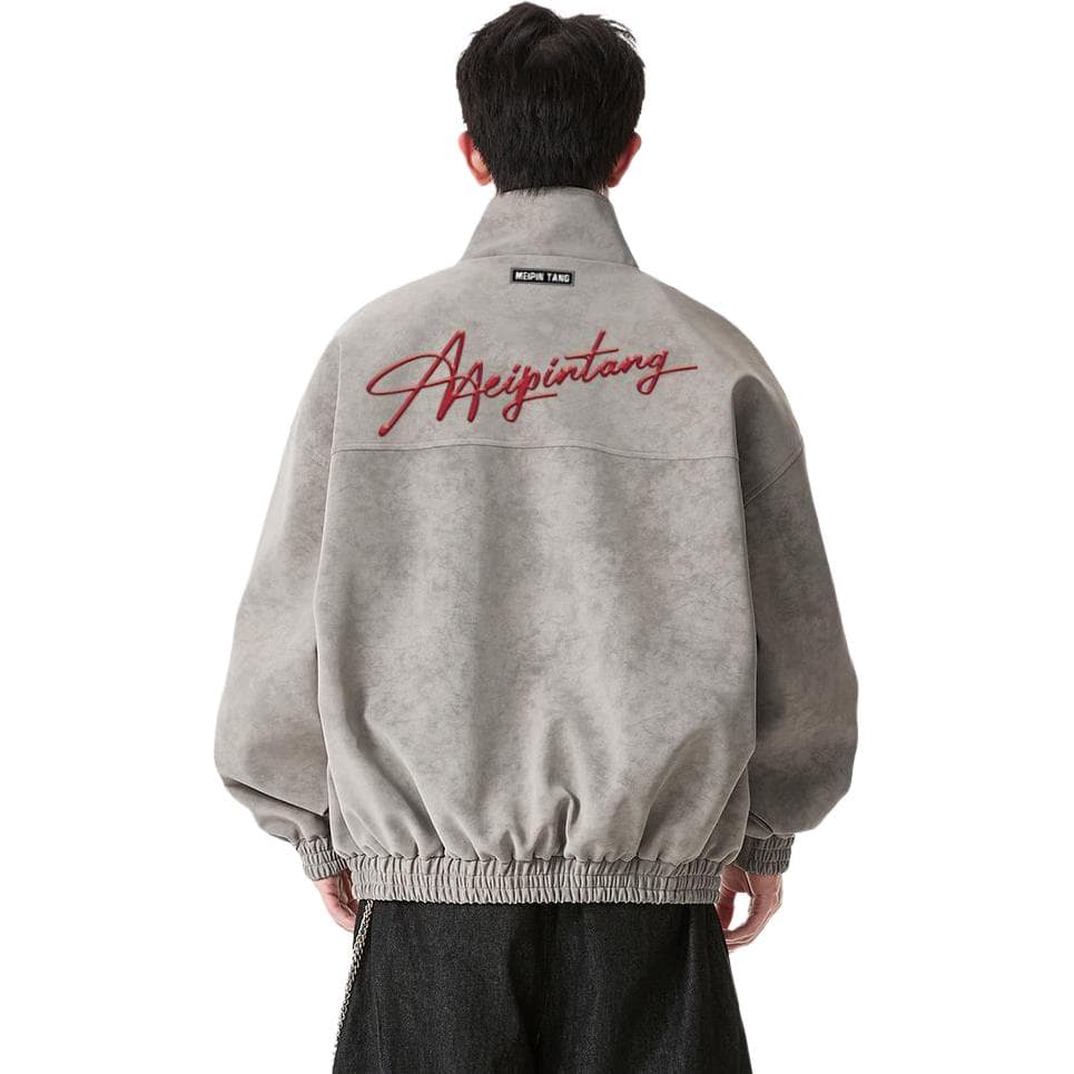 MEIPIN TANG Retro Logo Leather Jacket