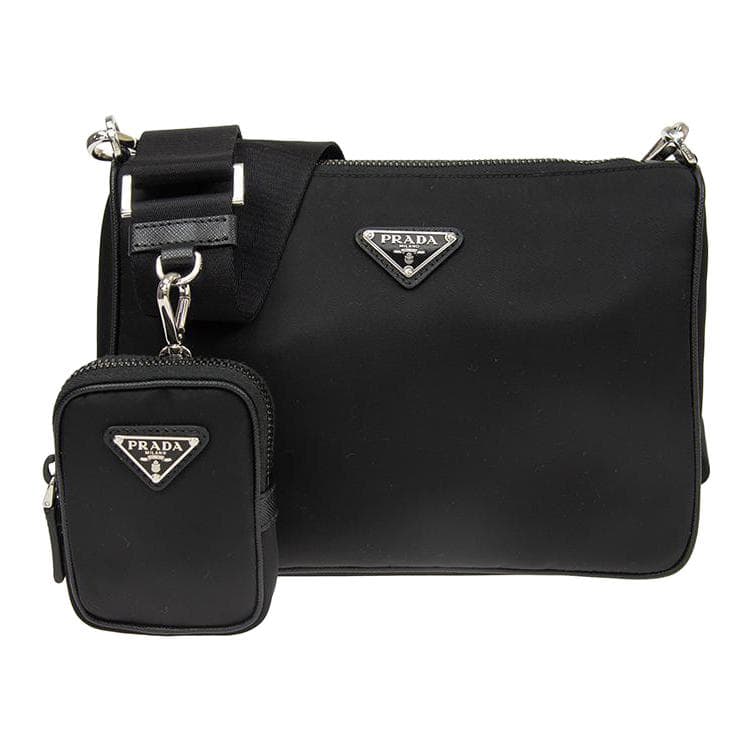 Prada Hobo Nylon Messenger Bag Black