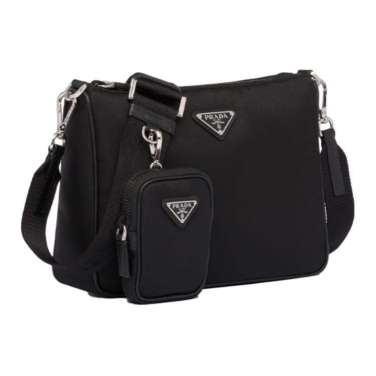 Prada Hobo Nylon Messenger Bag Black