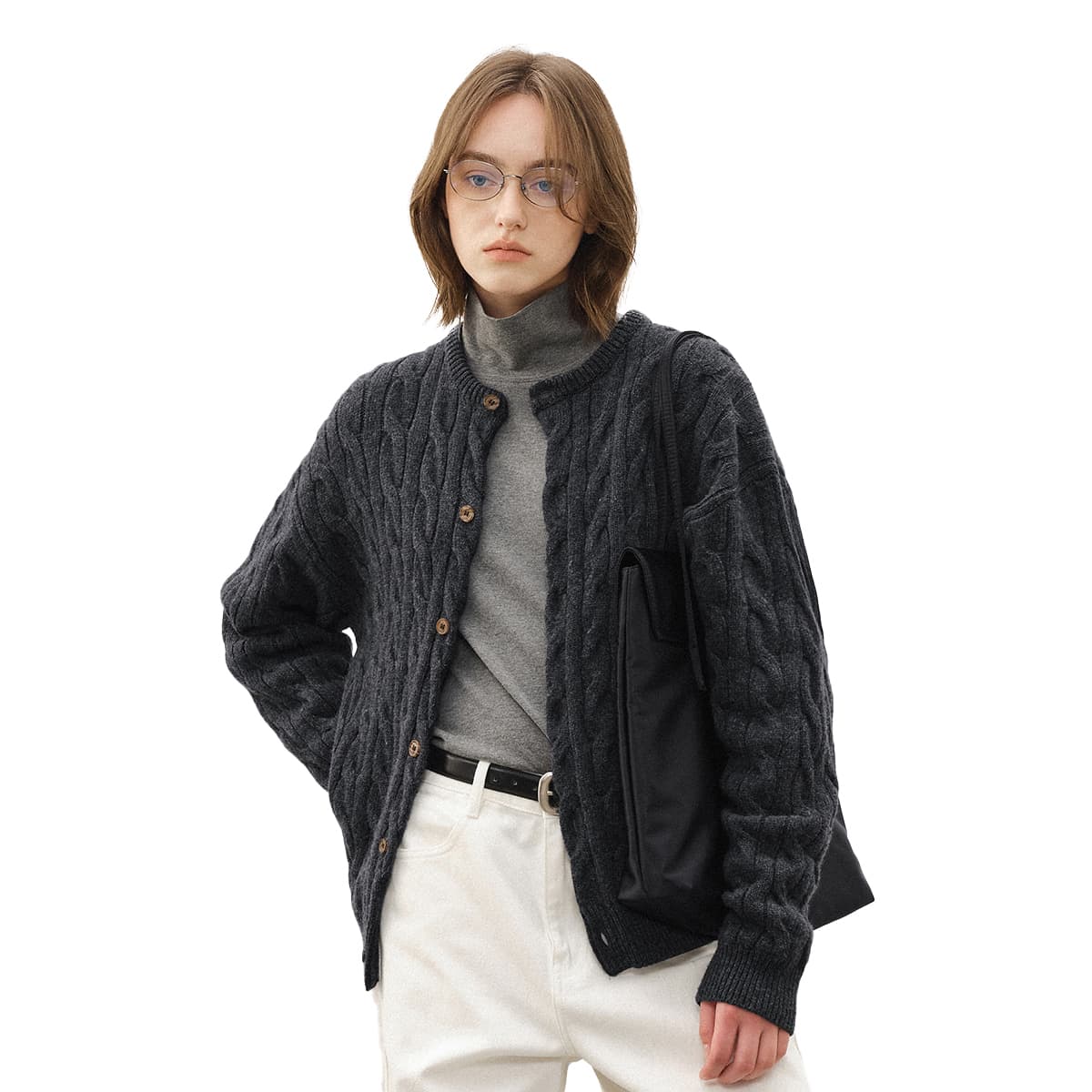 714STREET Simple Series Vintage Knit Cardigan