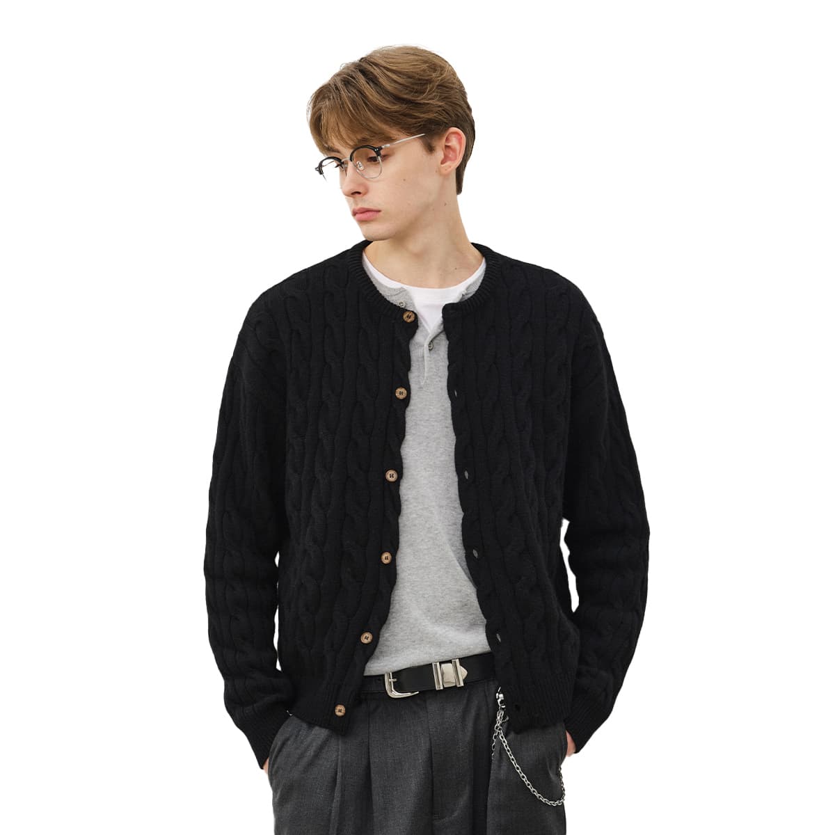 714STREET Simple Series Vintage Knit Cardigan