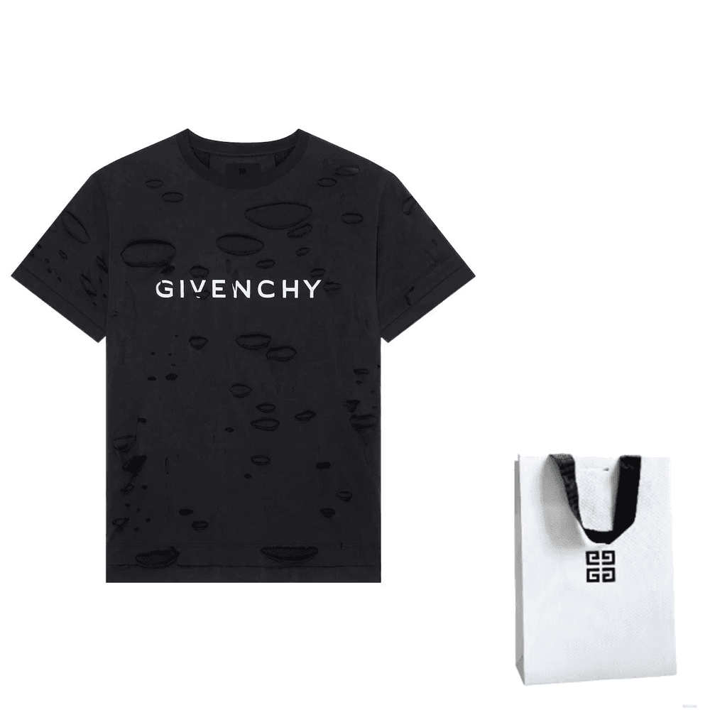 Givenchy SS23 Logo Print Distressed T-Shirt Black