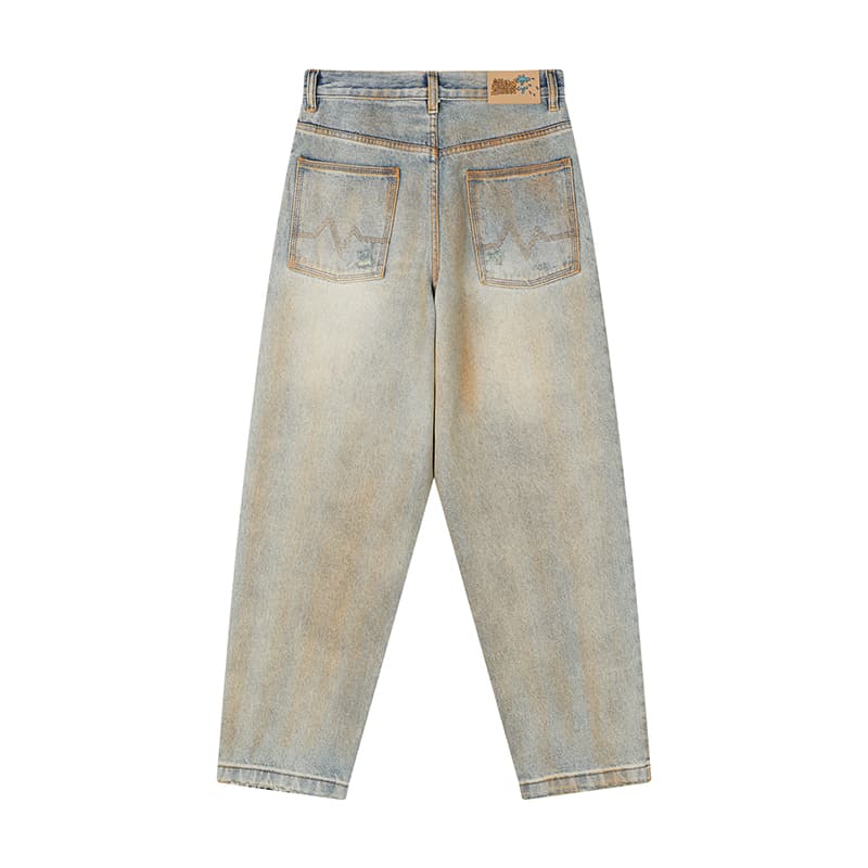 MIND ERROR Washed Elephant Embroidery Jeans