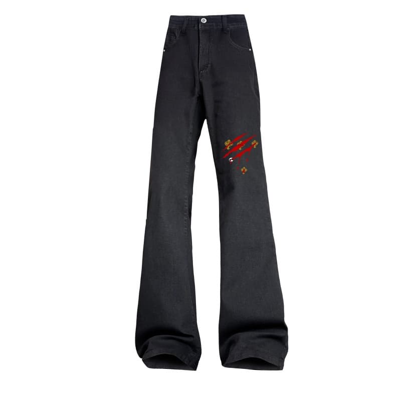 AMBER LIGHT OOTD Cross Print Jeans