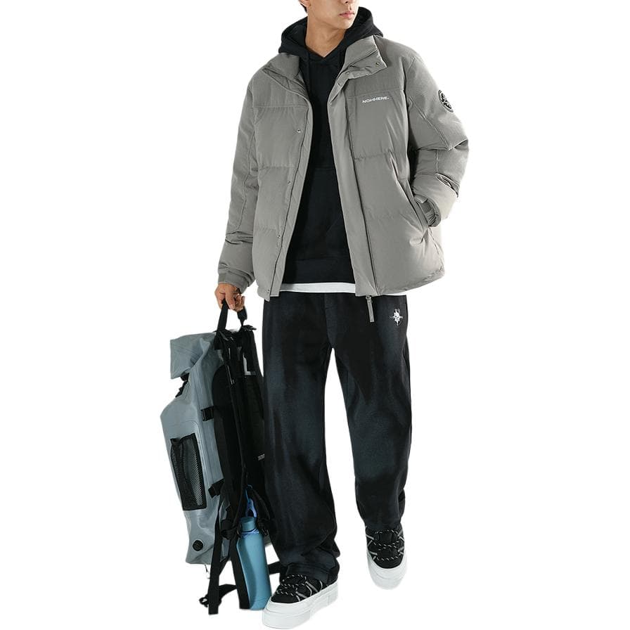 PEACEBIRD MEN Corduroy Patchwork Puffer Jacket Gray