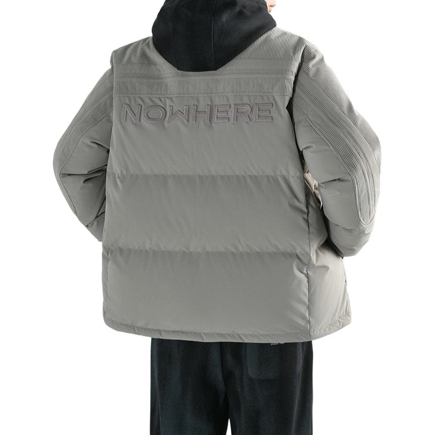 PEACEBIRD MEN Corduroy Patchwork Puffer Jacket Gray