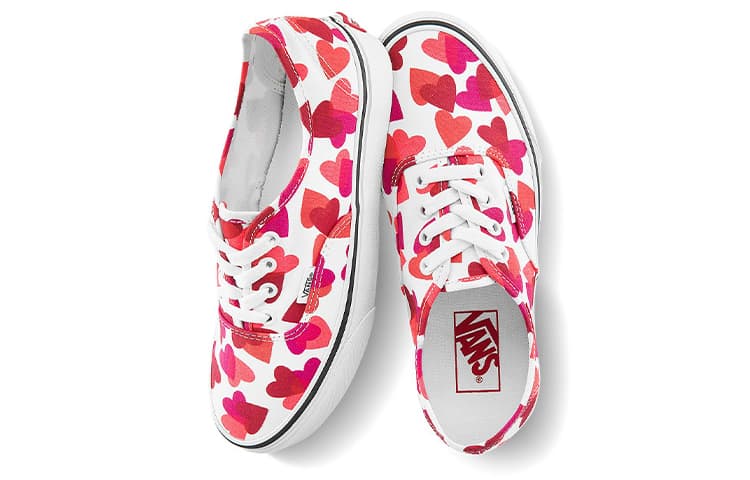 Vans Authentic White Red Heart Print