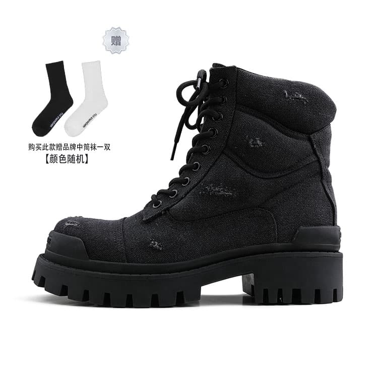 HANQIAORIJI Vintage Thick Sole Martin Boots Black