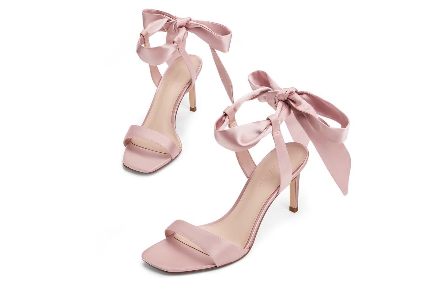 CHARLES&KEITH Satin Bow Tie Sandals 8cm Black Textured Pink
