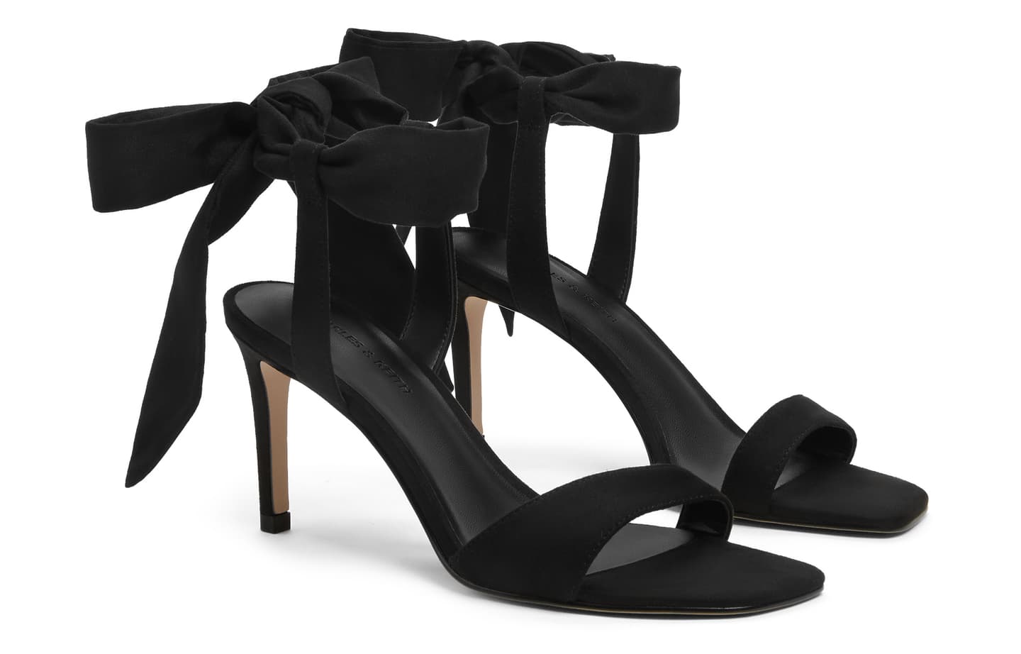 CHARLES&KEITH Satin Bow Tie Sandals 8cm Black Textured Pink