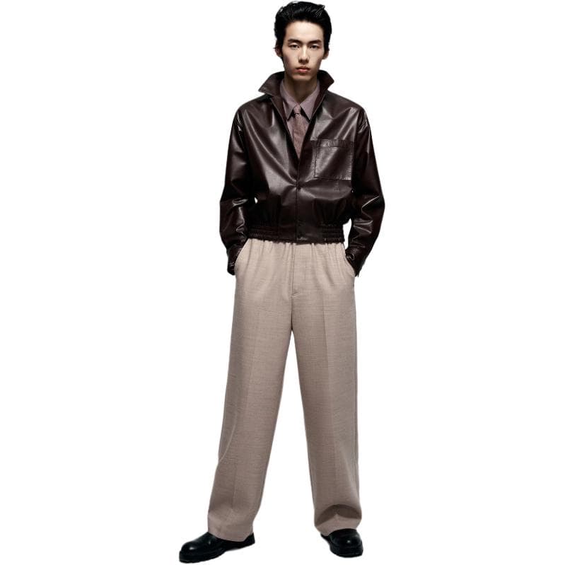 PEACEBIRD MEN Sharp Leather Jacket Brown