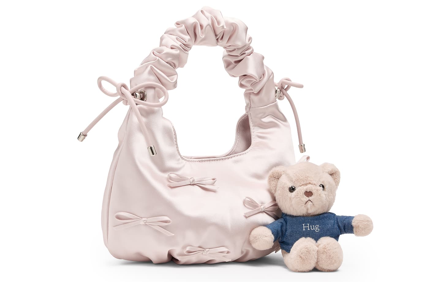 CHARLES&KEITH Bear Charm Bow Pleated Bag Baby Pink