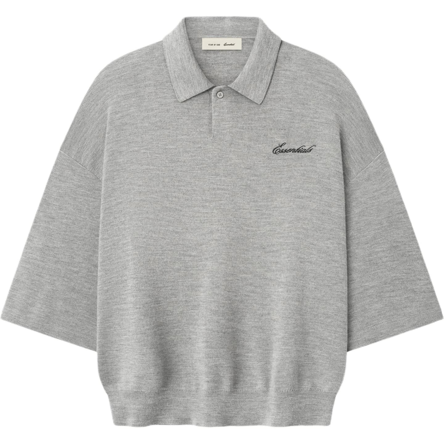 Essentials SS26 SIGNATURE 34 SLEEVE 90'S KNIT POLO CONCRETE HEATHER logo