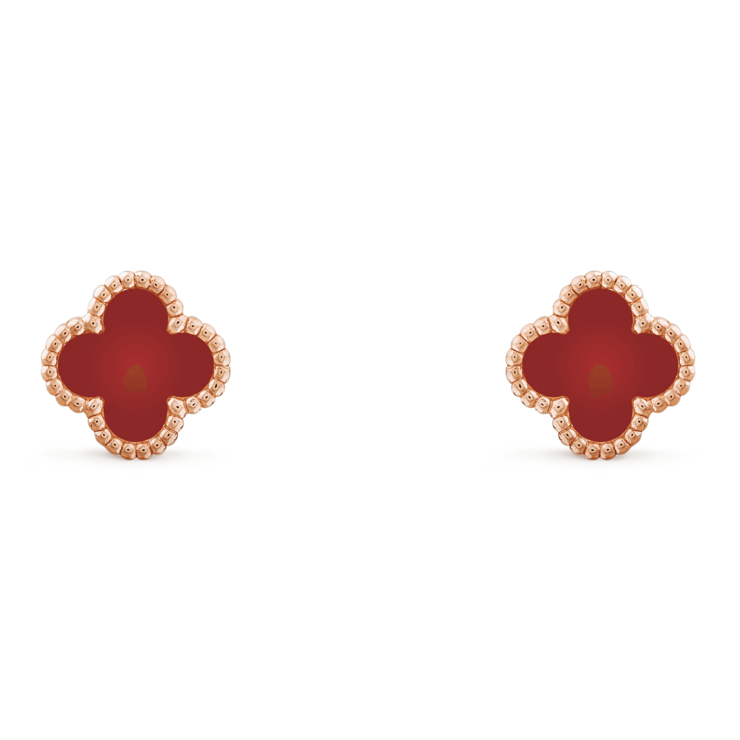 Van Cleef & Arpels Alhambra Carnelian Single Flower Earrings Rose Gold