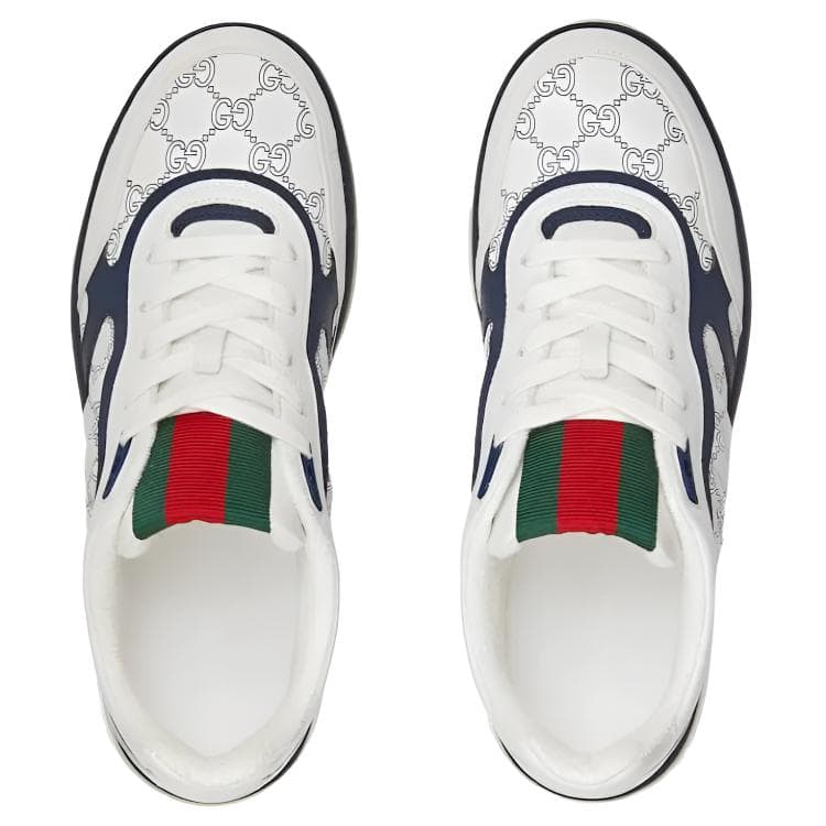 GUCCI Re-Web Leather Low Top Sneakers White Blue