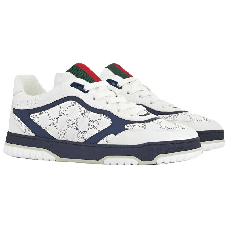 GUCCI Re-Web Leather Low Top Sneakers White Blue