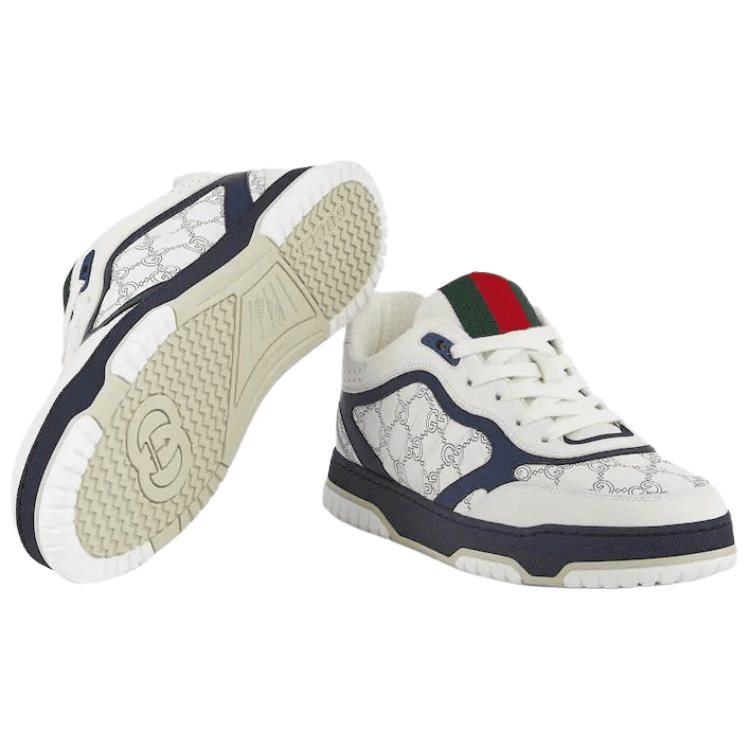 GUCCI Re-Web Leather Low Top Sneakers White Blue
