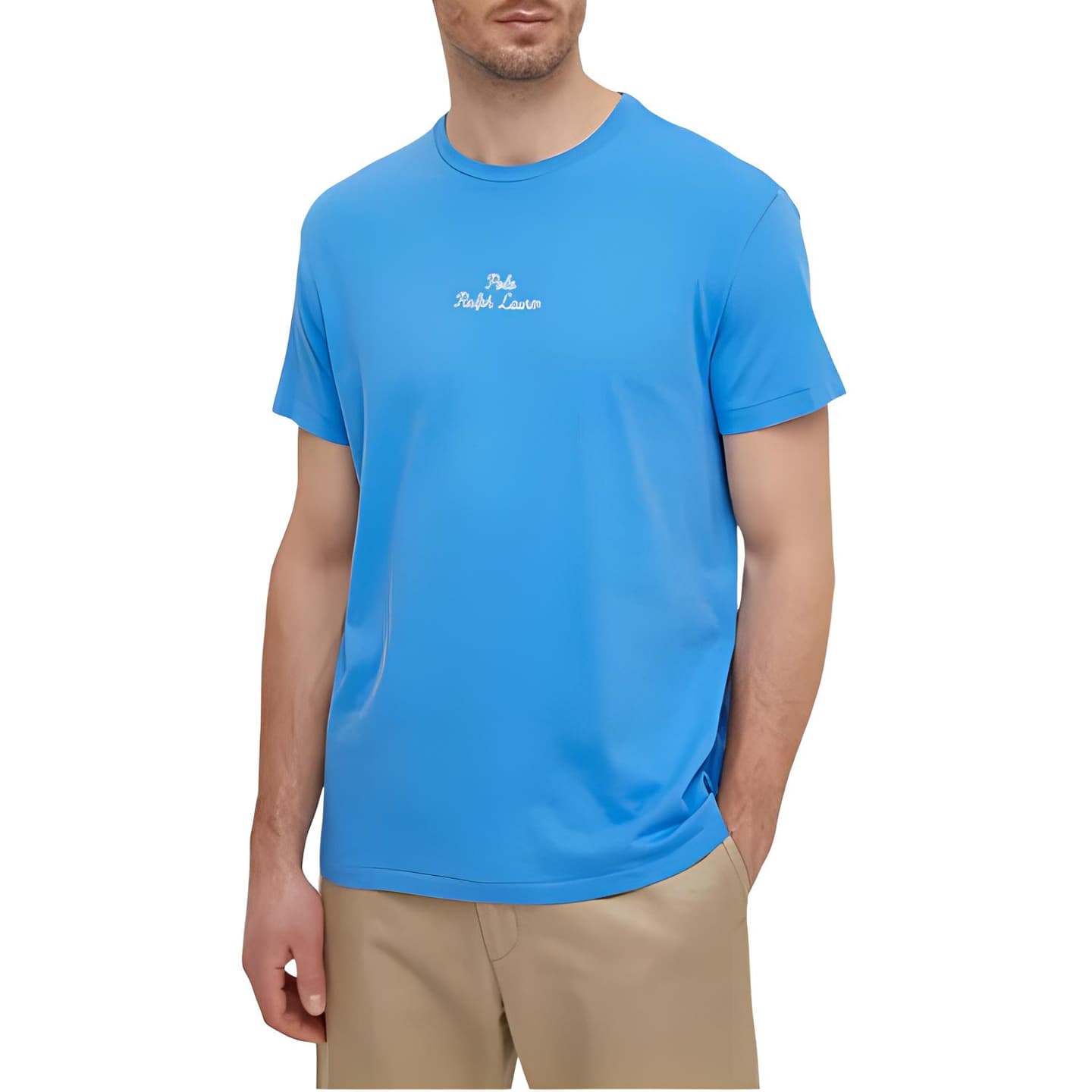 Ralph Lauren Ribbed Crewneck Embroidered Loose Fit T-Shirt Blue
