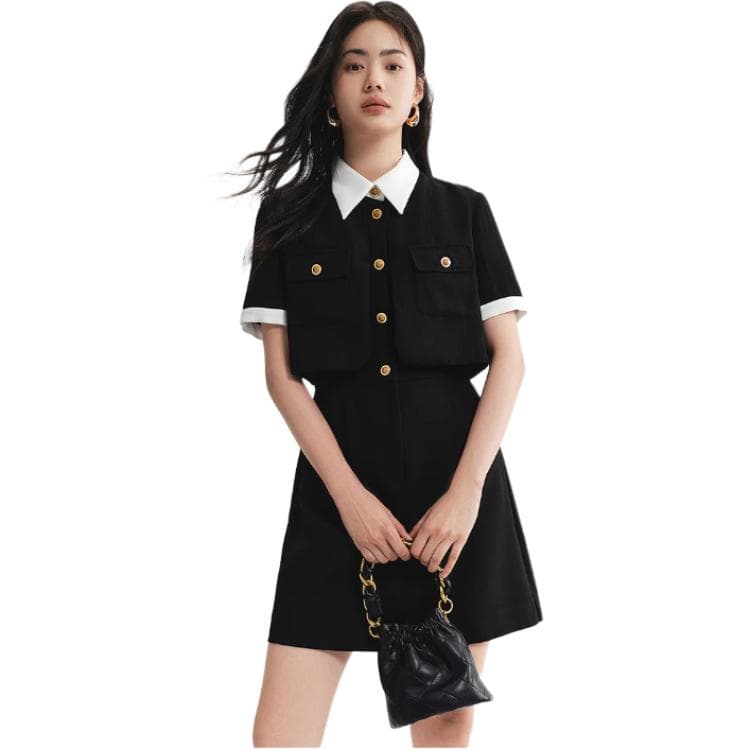 Peacebird Two-in-One Tweed Dress Black