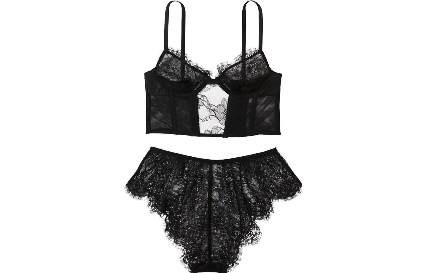 Victoria's Secret Lace Bodysuit Set Black