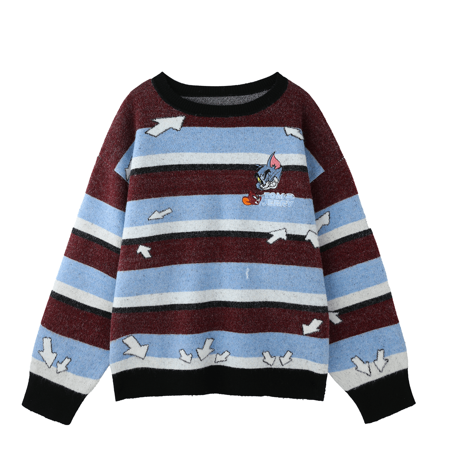 BJHG x Tom and Jerry Retro Striped Embroidered Sweater