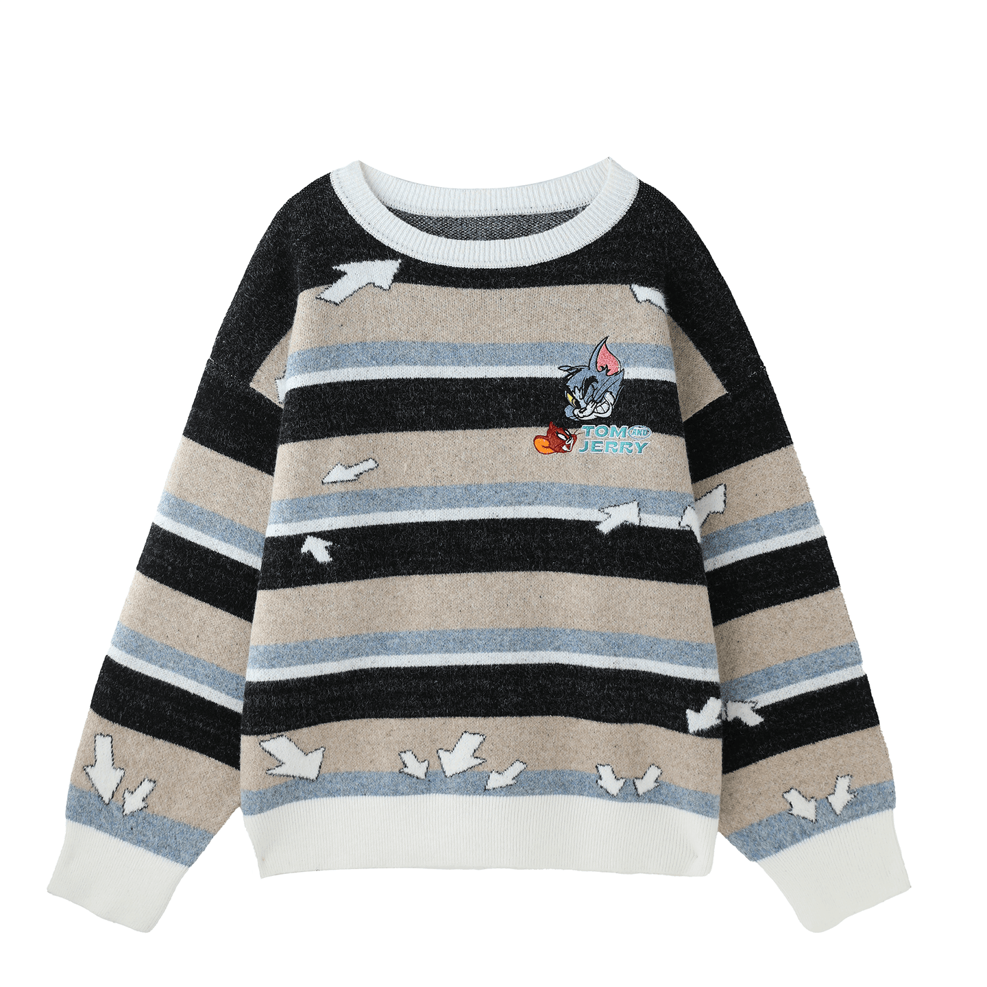 BJHG x Tom and Jerry Retro Striped Embroidered Sweater