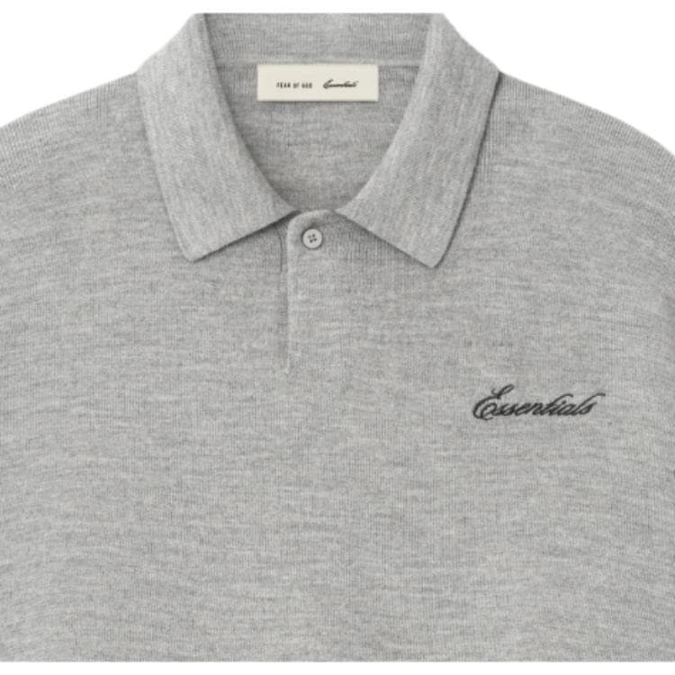 Essentials SS26 SIGNATURE 34 SLEEVE 90'S KNIT POLO CONCRETE HEATHER logo