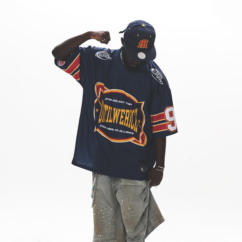 UNTILWERICH Retro Logo Quick-Dry T-Shirt Navy