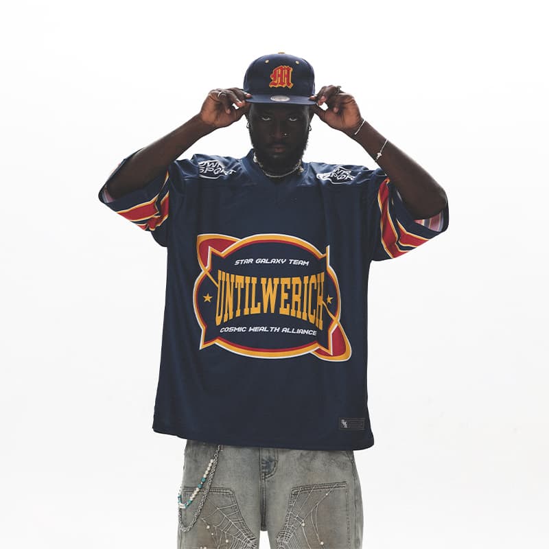 UNTILWERICH Retro Logo Quick-Dry T-Shirt Navy