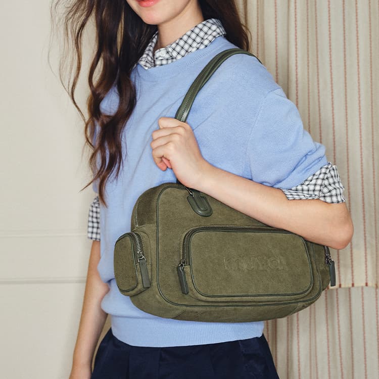 MUVA Large Leather Tote Olive/Maple Brown