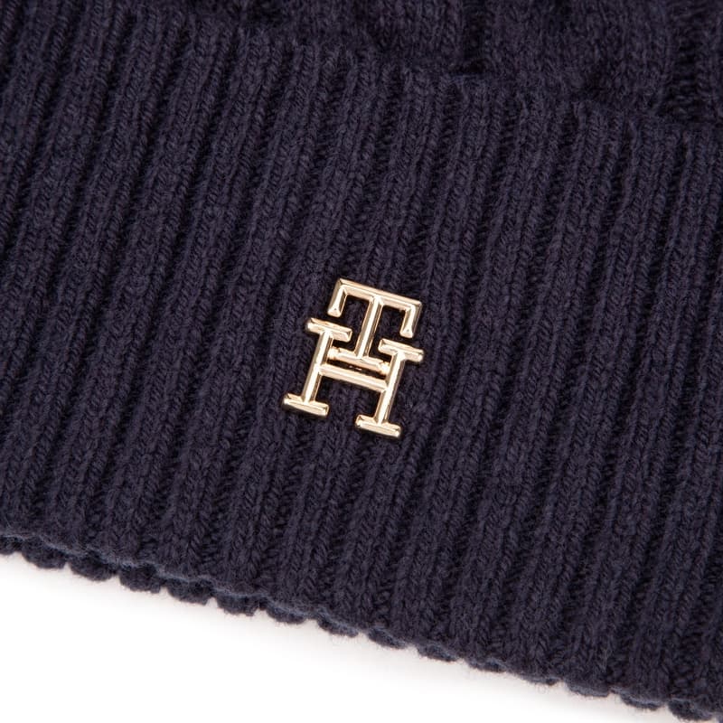 Tommy Hilfiger Wool Blend Cable Knit Beanie Navy