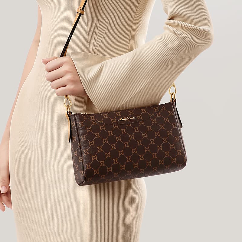 Mashalanti PVC Shoulder Bag Deep Brown Apricot