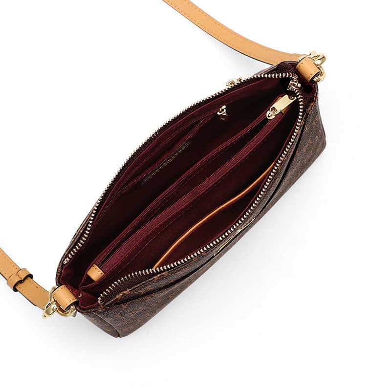 Mashalanti PVC Shoulder Bag Deep Brown Apricot